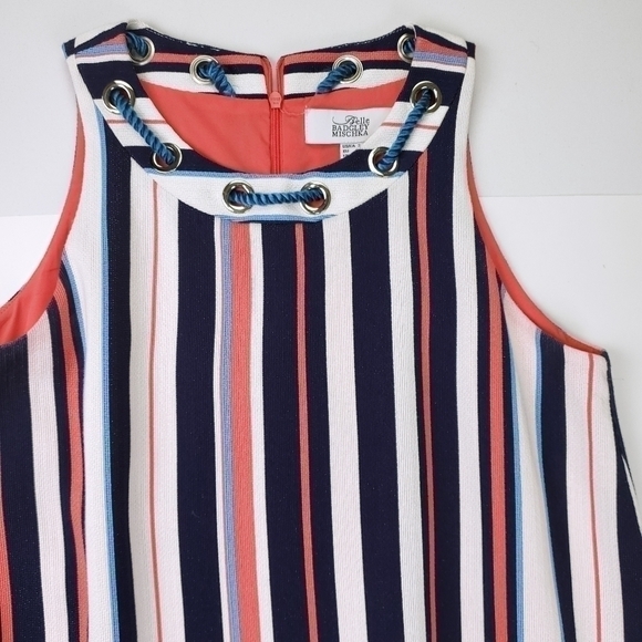 🔴 Badgley Mischka Belle Blue Coral Stripe Rope Collar Dress Size 2 - Picture 4 of 12